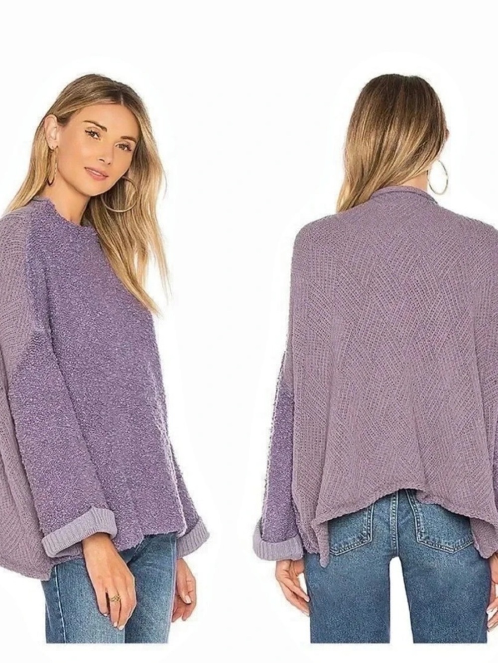 Free People Slouchy Tunic Sweater, Purple - Large *pulled thread in a few areas*